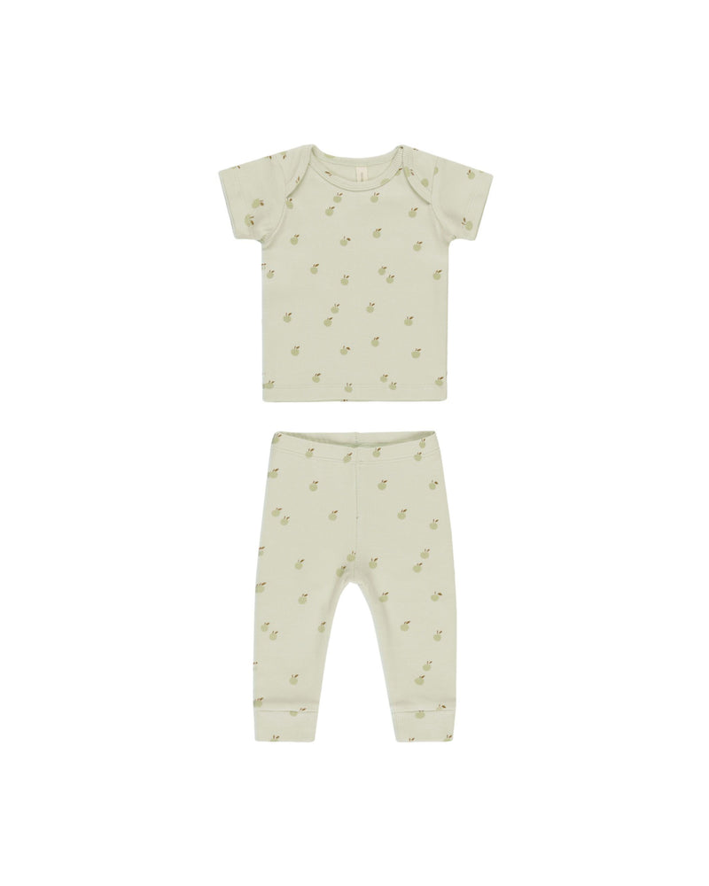 Quincy Mae Ribbed Short Sleeve Tee + Legging Set - Apples