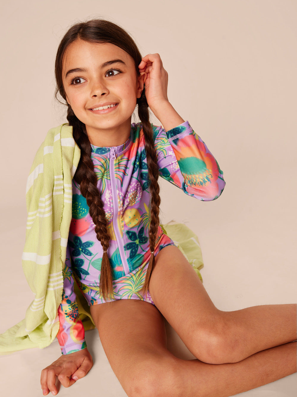 Tea Collection Long Sleeve One-Piece Swimsuit - Hanging Flowers Of