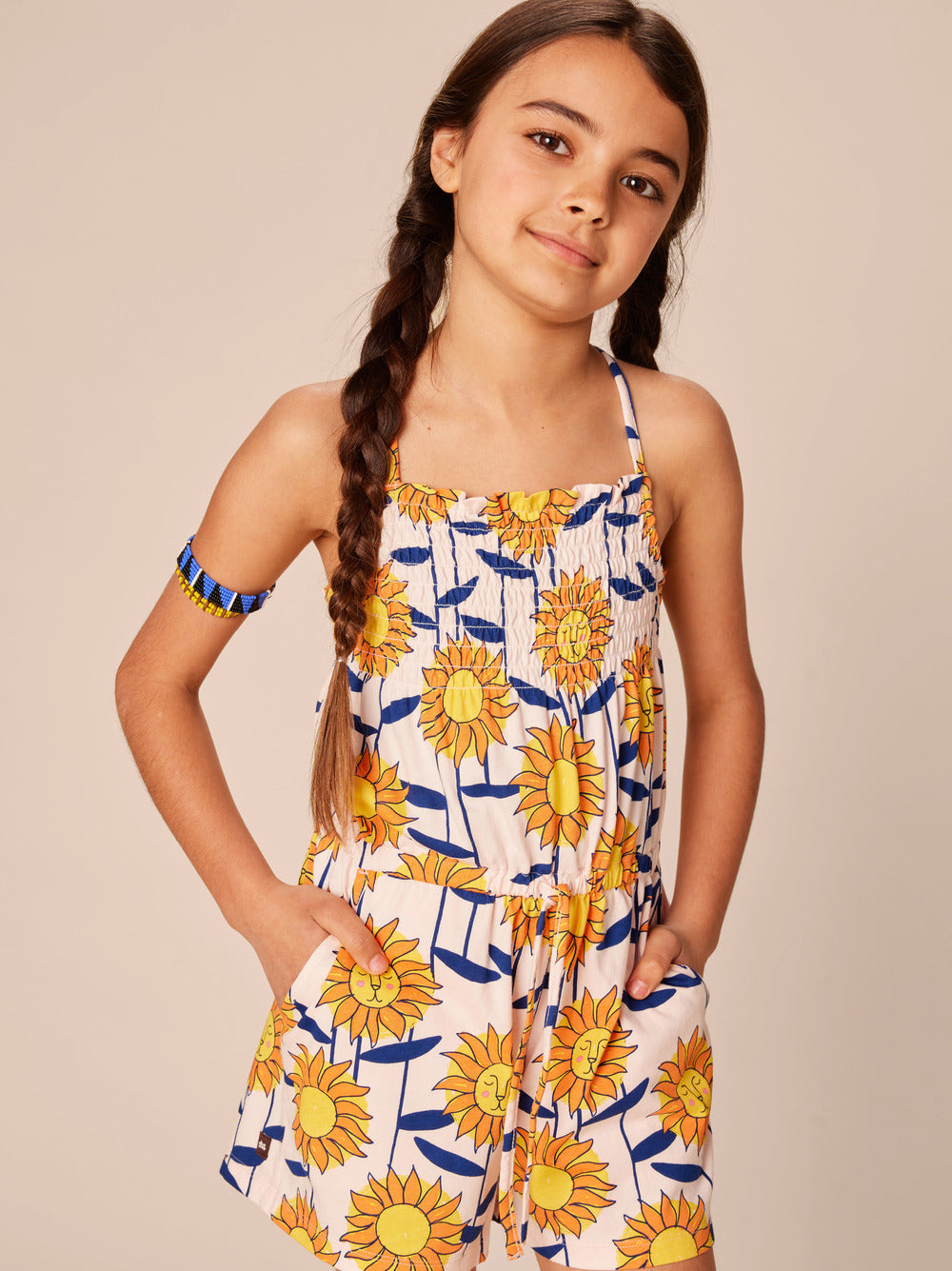 Tea Collection Smocked Sleeveless Romper - African Sunflowers