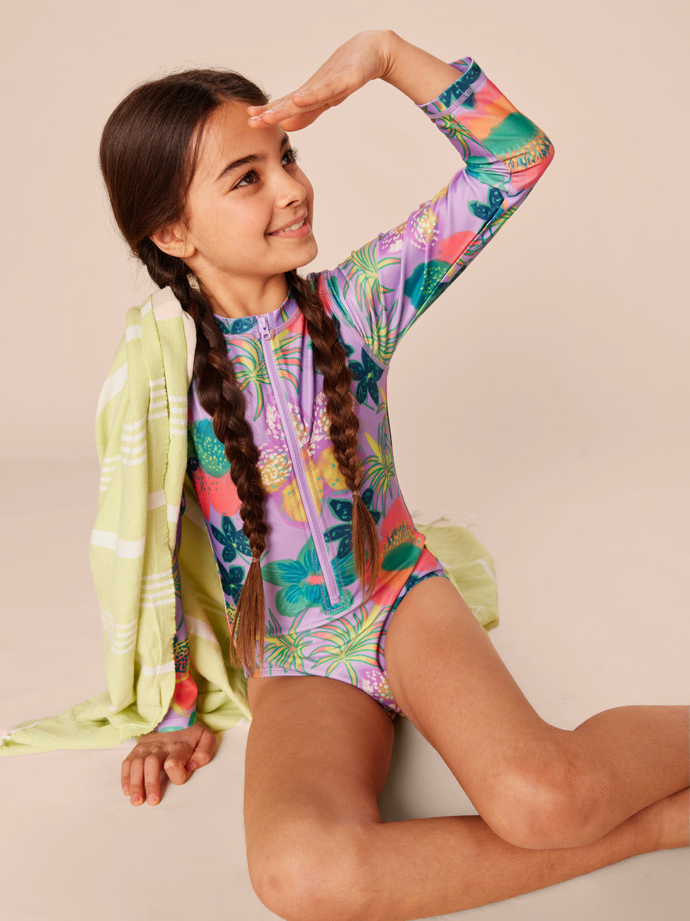 Tea Collection Long Sleeve One-Piece Swimsuit - Hanging Flowers Of Malindi
