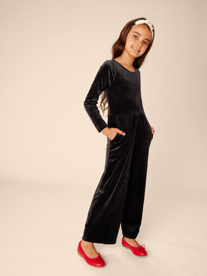 Tea Collection Just For Kicks Velour Jumpsuit - Jet Black