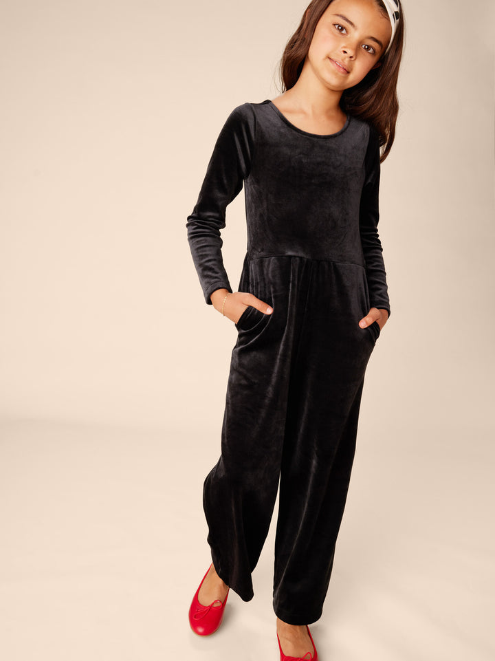 Tea Collection Just For Kicks Velour Jumpsuit - Jet Black