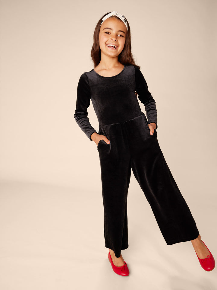 Tea Collection Just For Kicks Velour Jumpsuit - Jet Black