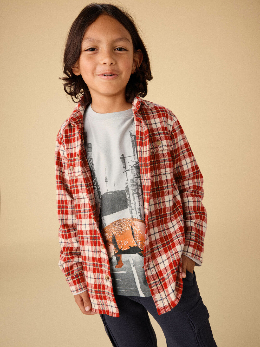 Tea Collection Flannel Button Up Shirt - Red