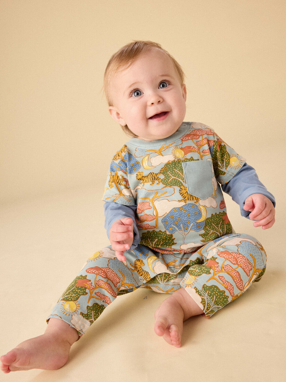 Tea Collection Layered Button-Up Baby Romper - Sun & Moon Folktale
