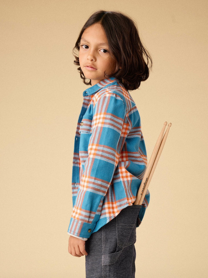 Tea Collection Flannel Button Up Shirt - Blue and Orange