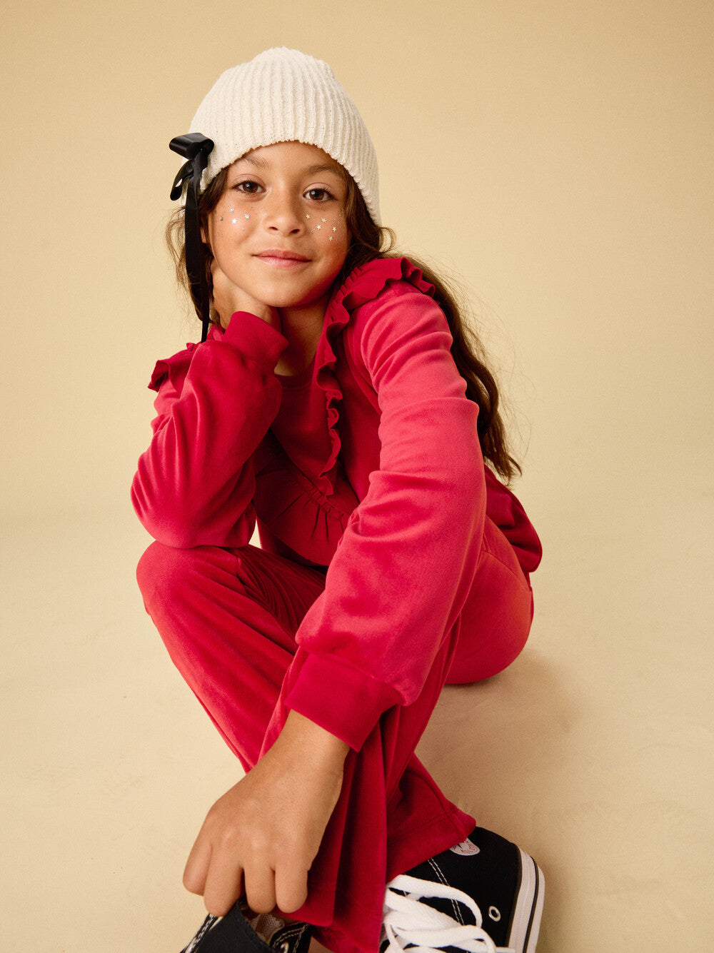 Tea Collection Velour Ruffle Tunic Top - Red Wagon