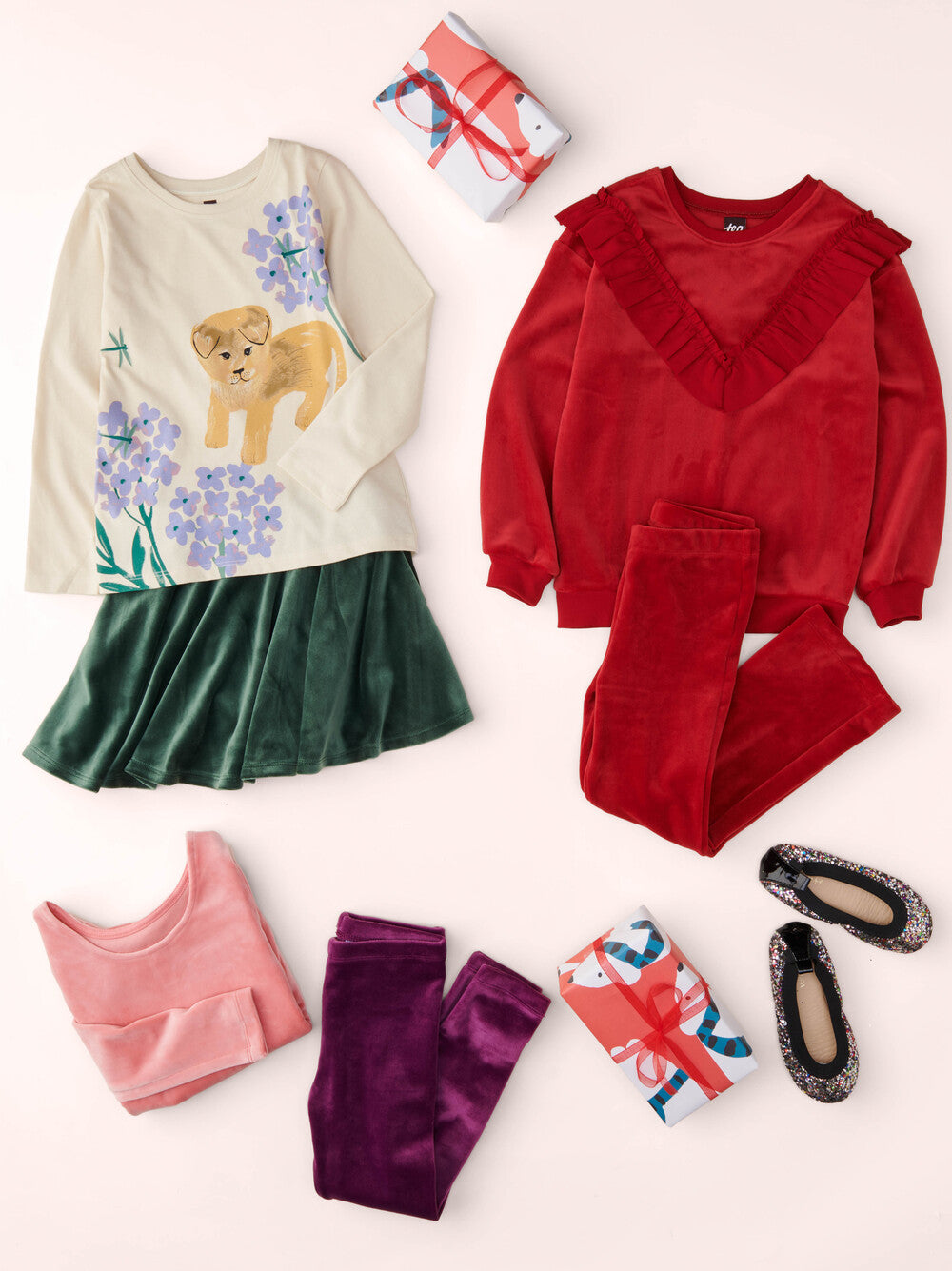 Tea Collection Velour Ruffle Tunic Top - Red Wagon