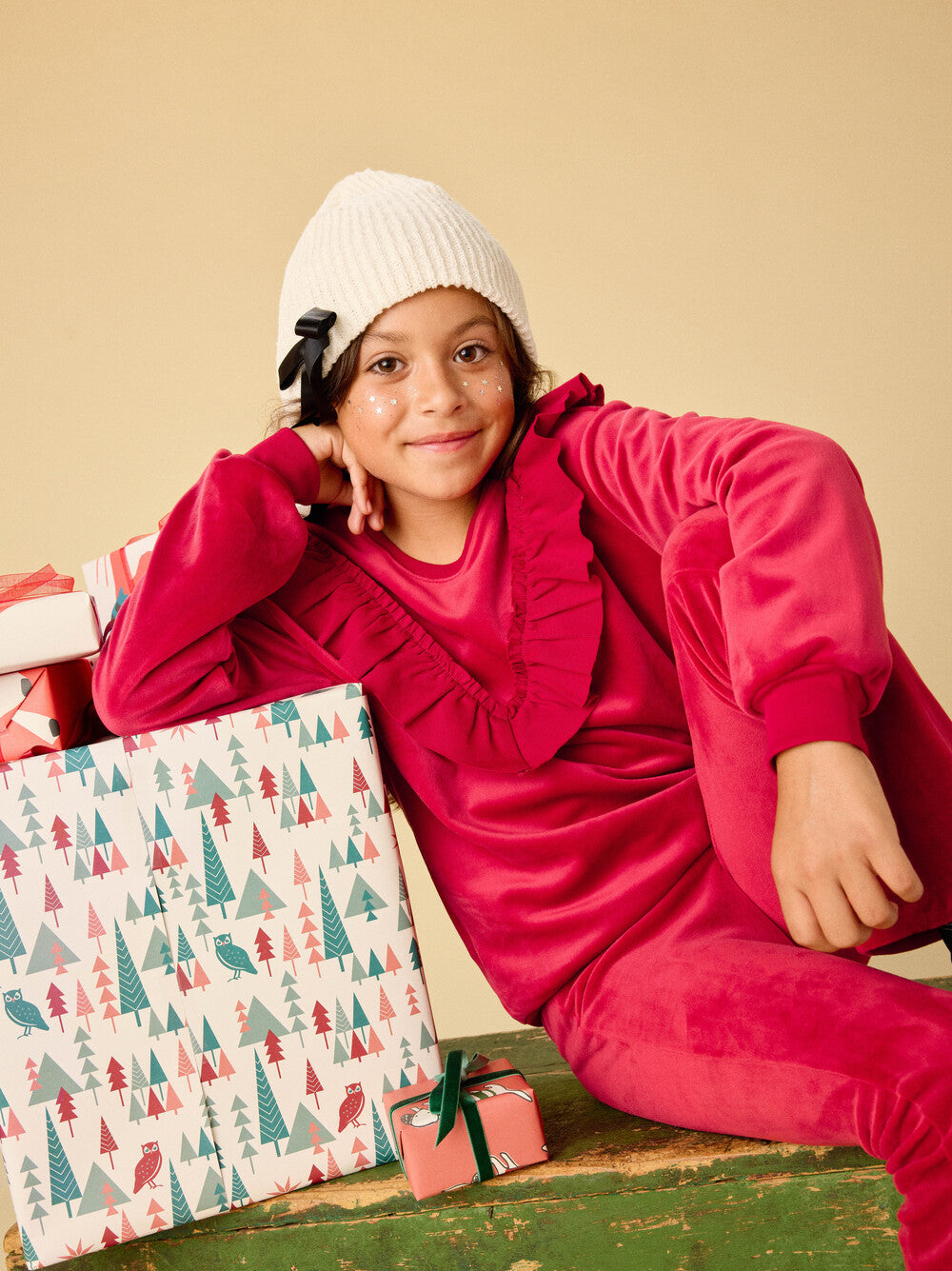 Tea Collection Velour Ruffle Tunic Top - Red Wagon