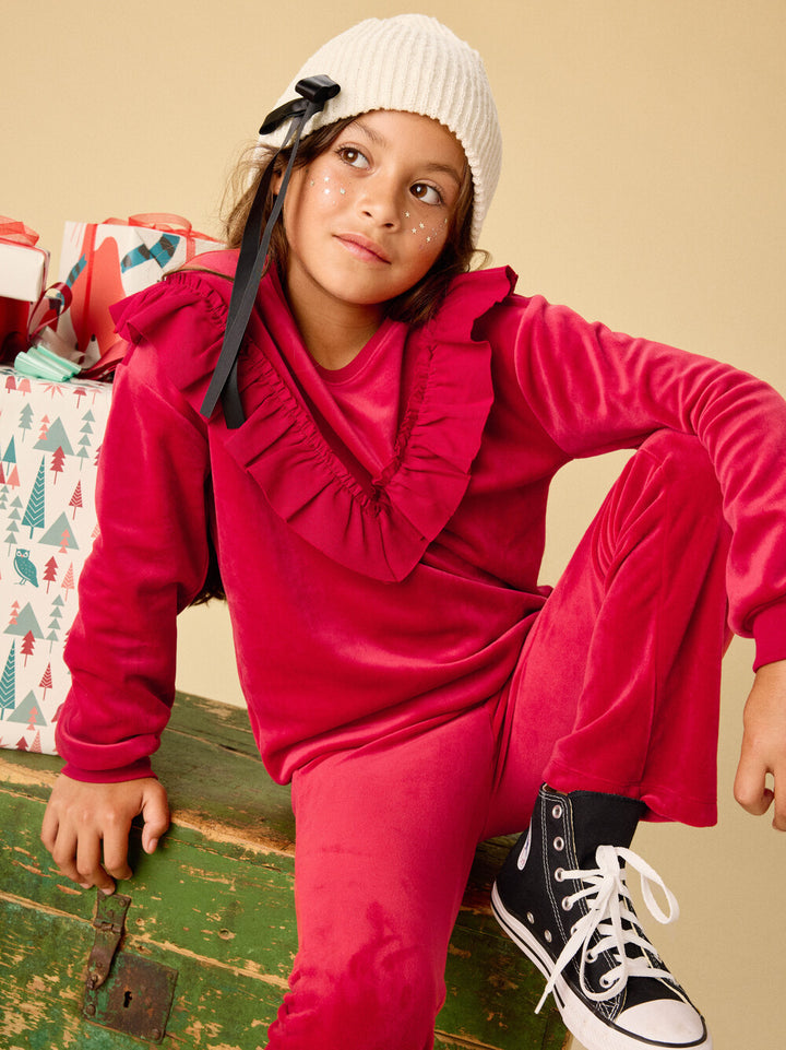 Tea Collection Velour Ruffle Tunic Top - Red Wagon