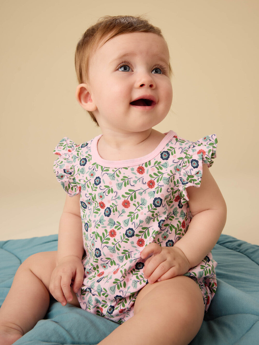 Tea Collection Flutter Baby Romper - Azulejos Florales