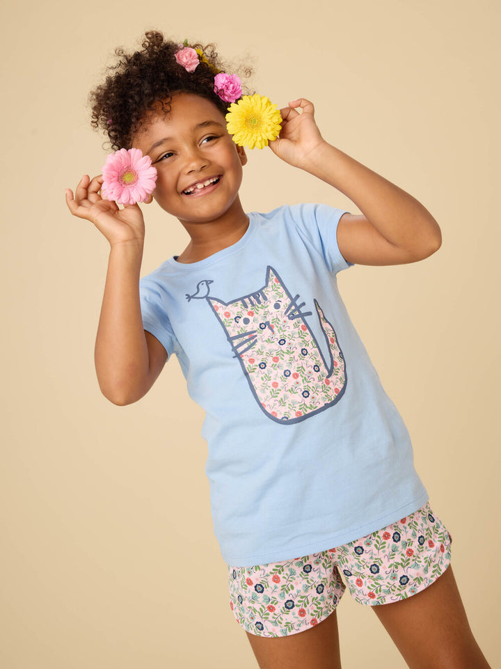 Tea Collection Tie Waist Shorts - Azulejos Florales