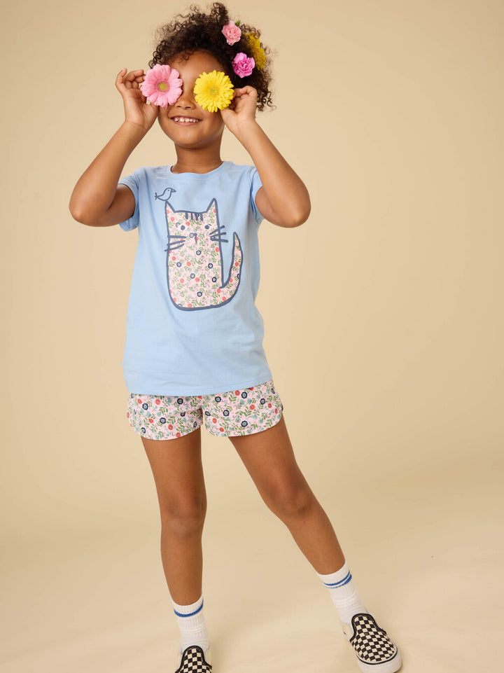 Tea Collection Tie Waist Shorts - Azulejos Florales