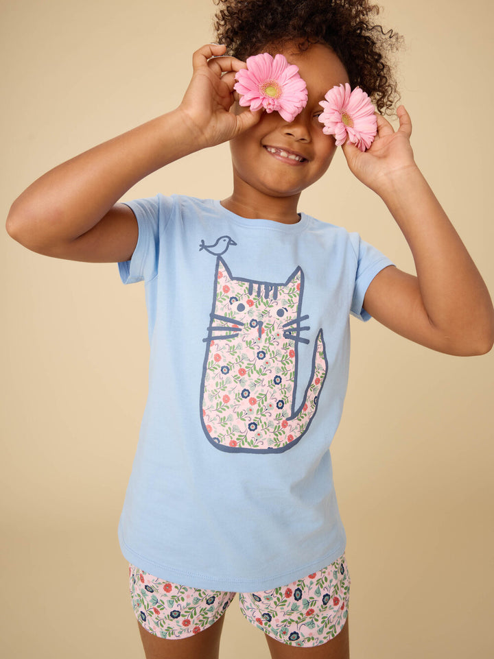 Tea Collection Tie Waist Shorts - Azulejos Florales