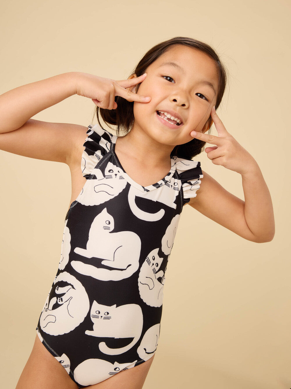 Tea Collection Ruffle One-Piece Swimsuit - Curious Cats