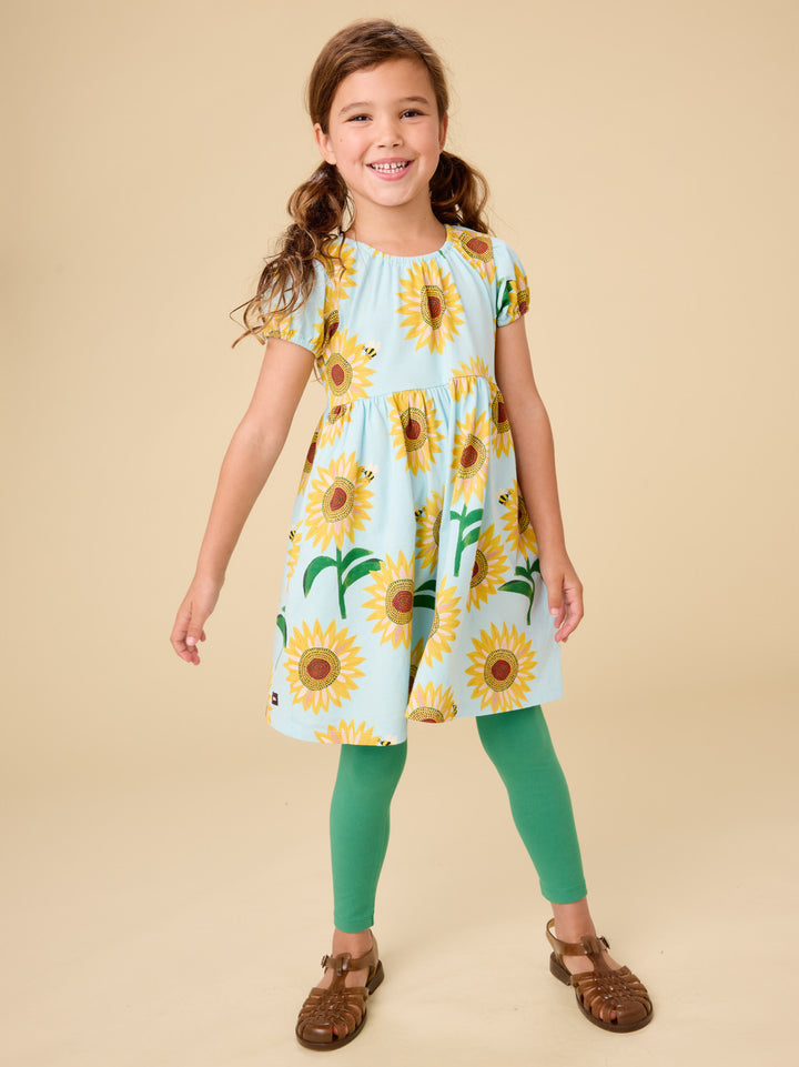 Tea Collection Puff Sleeve Empire Dress - Painted Sunflowers