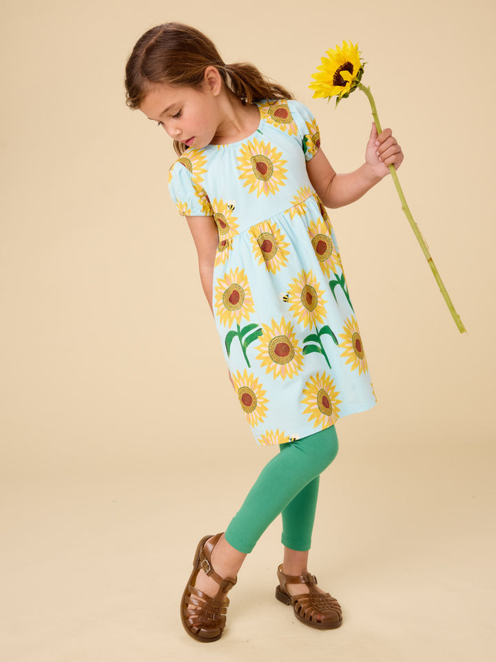 Tea Collection Puff Sleeve Empire Dress - Painted Sunflowers