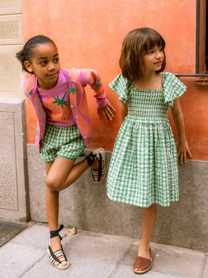 Tea Collection Flutter Sleeve Smocked Dress - Garden Party Check