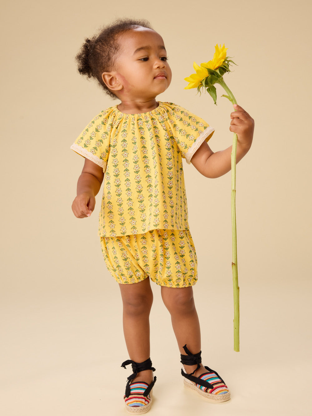 Tea Collection Printed Crochet Trim Baby Set - Vintage Floral Tile