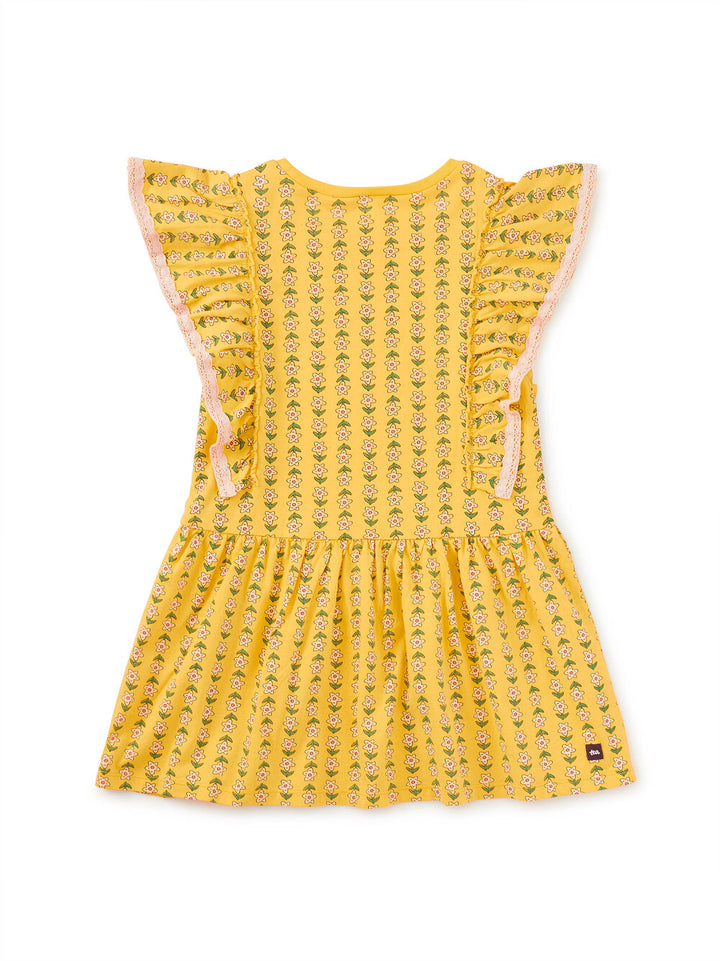 Tea Collection Crochet Trim Ruffle Dress - Vintage Floral Tiles