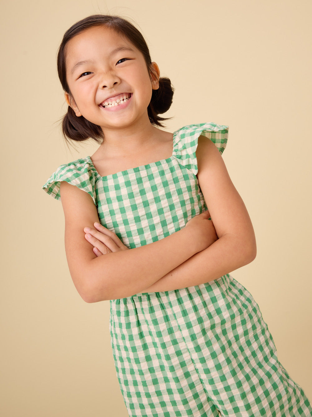 Tea Collection Flutter Strap Jumpsuit - Garden Party Check