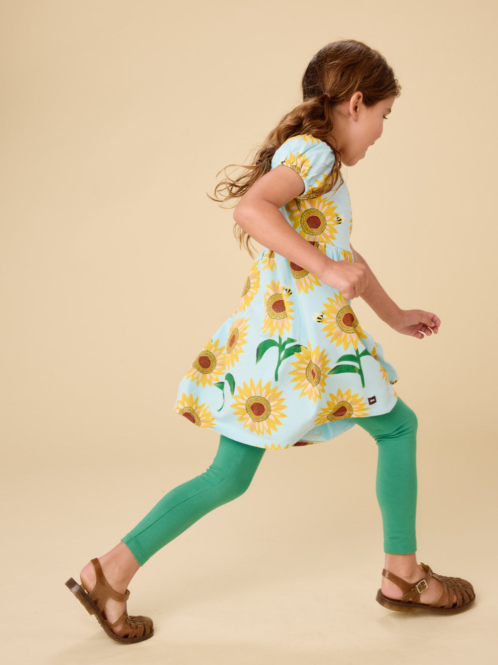 Tea Collection Puff Sleeve Empire Dress - Painted Sunflowers