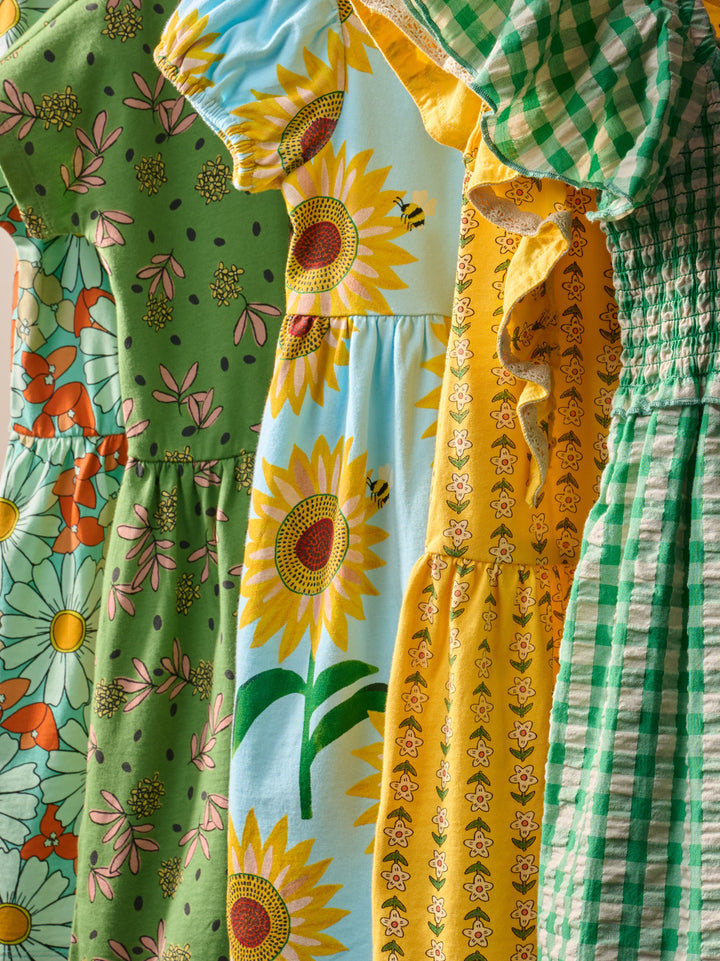 Tea Collection Crochet Trim Ruffle Dress - Vintage Floral Tiles
