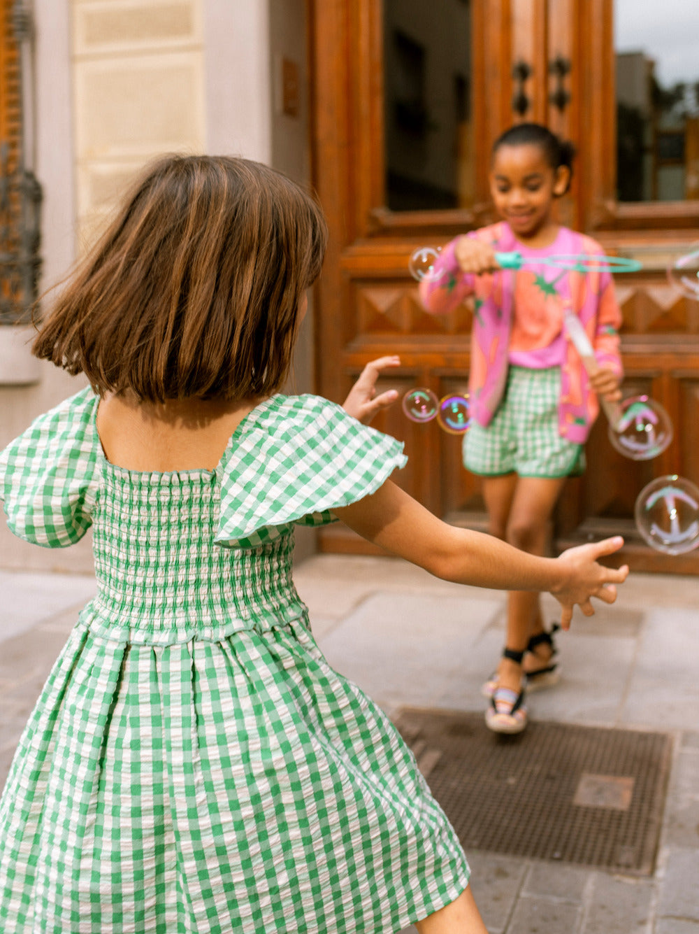 Tea Collection Flutter Sleeve Smocked Dress - Garden Party Check