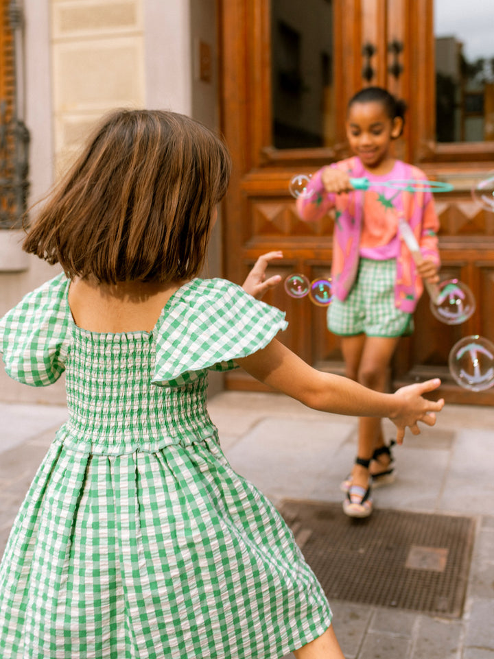 Tea Collection Flutter Sleeve Smocked Dress - Garden Party Check