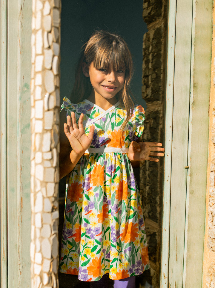 Tea Collection Wrap Neck Dress - Watercolor Floral