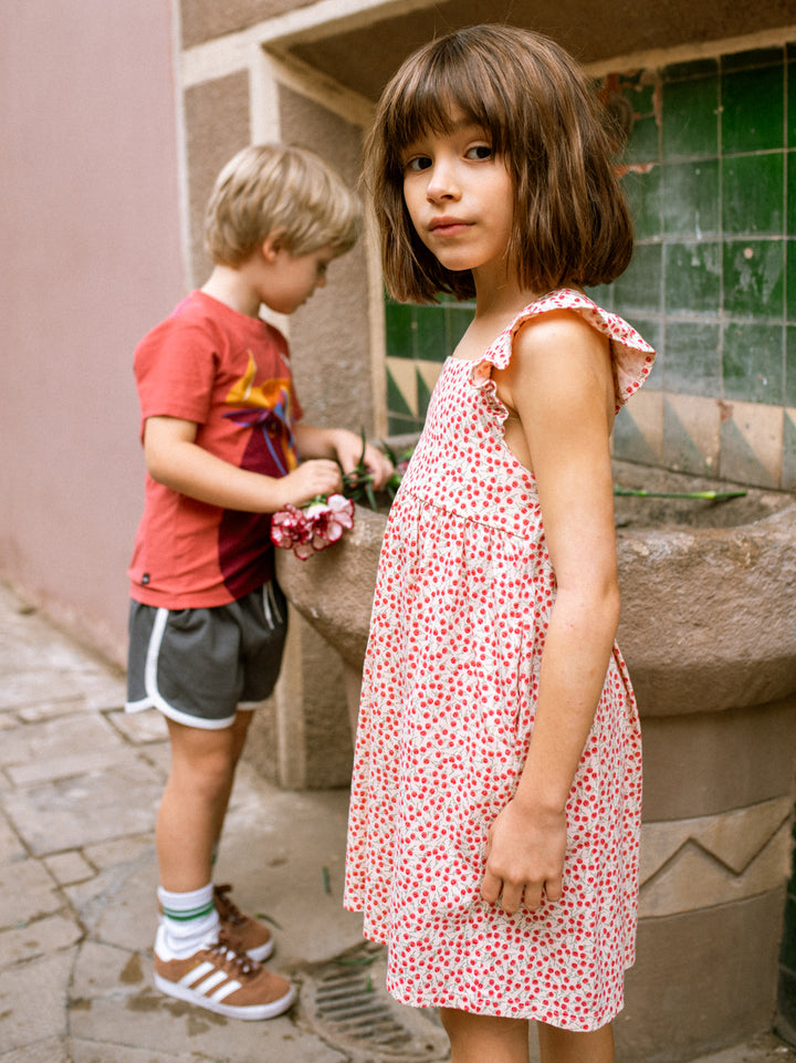 Tea Collection Ruffle Strap Dress - Mini Rose Toss