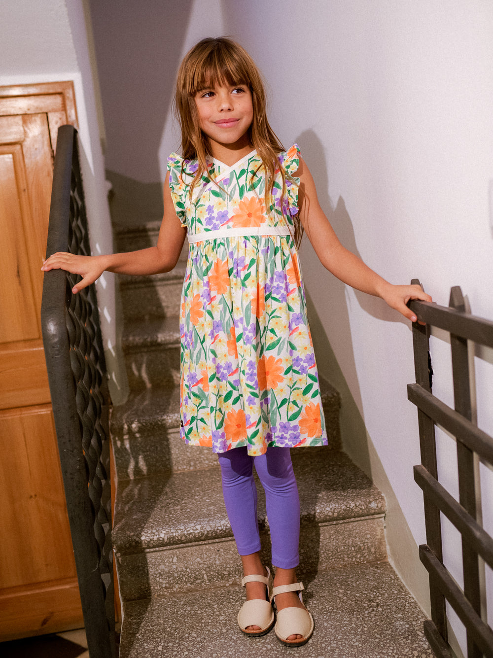 Tea Collection Wrap Neck Dress - Watercolor Floral