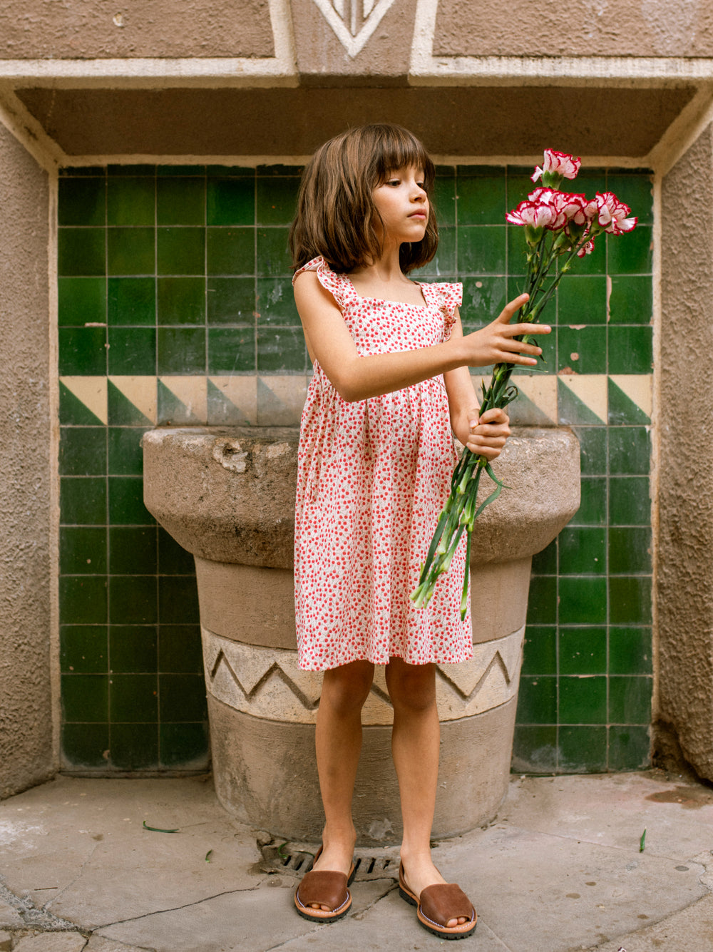 Tea Collection Ruffle Strap Dress - Mini Rose Toss