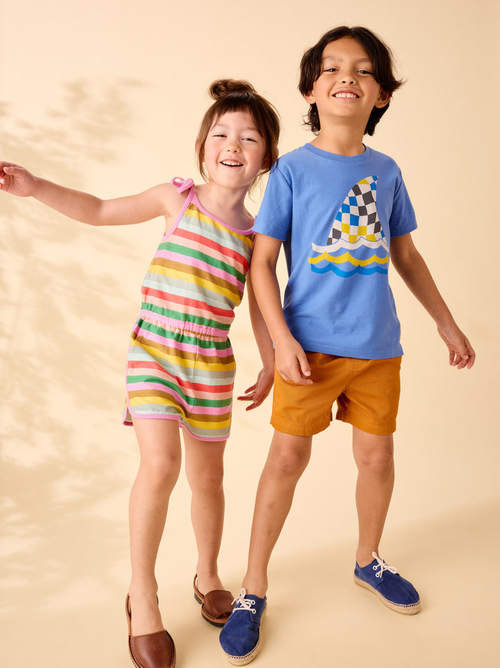Tea Collection Tie Shoulder Sporty Romper - San Sebastian Stripe