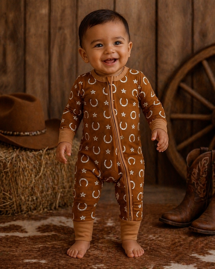 SpearmintLOVE 2-Way Zip Romper - Rusty Horseshoe