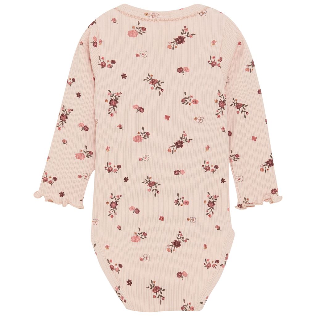 Minymo Long Sleeve Floral Onesie - Sepia Rose