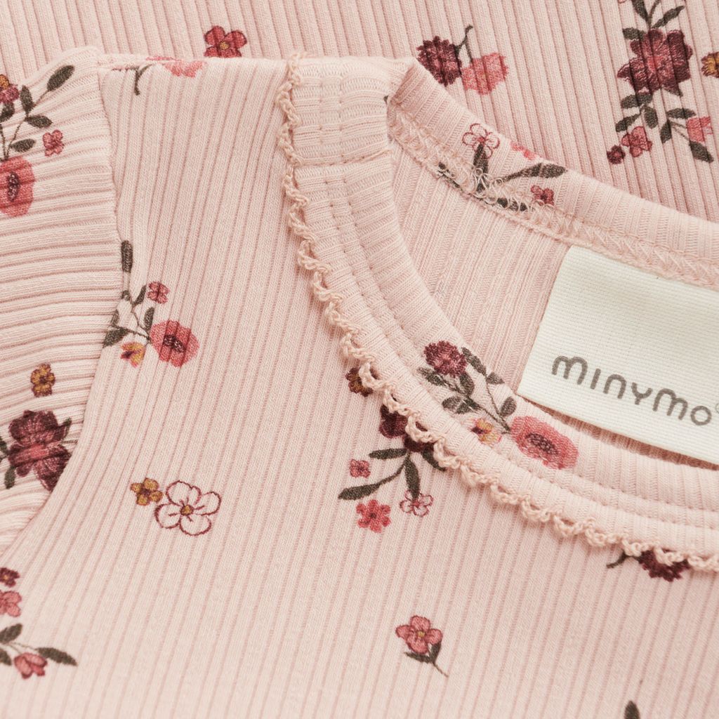 Minymo Long Sleeve Floral Onesie - Sepia Rose