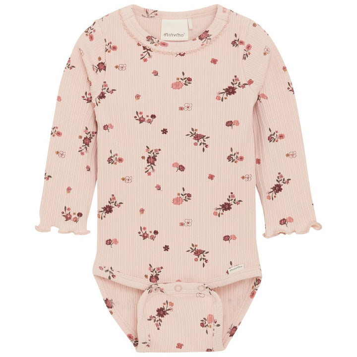 Minymo Long Sleeve Floral Onesie - Sepia Rose