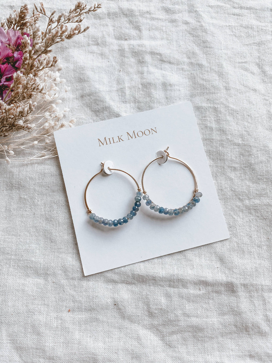 Milk Moon Sapphire Hoops