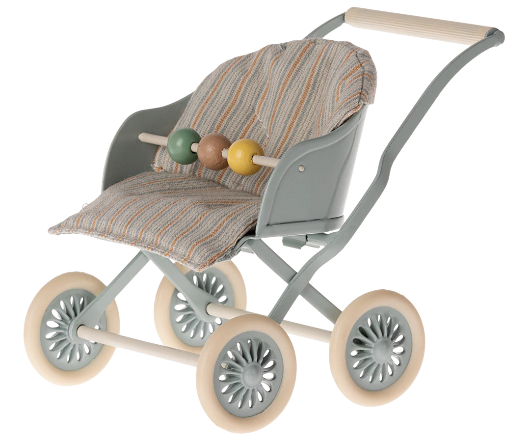 Maileg Stroller, Baby Mice - Blue