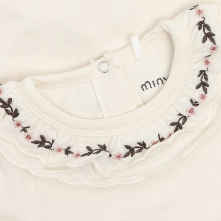 Minymo Long Sleeve Embroidered Bodysuit - Seed Pearl