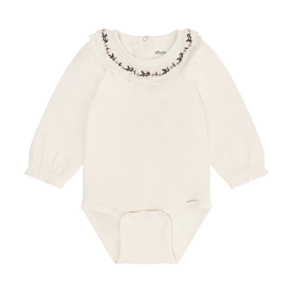 Minymo Long Sleeve Embroidered Bodysuit - Seed Pearl