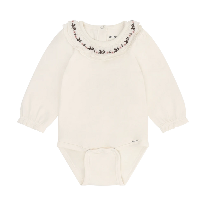 Minymo Long Sleeve Embroidered Bodysuit - Seed Pearl