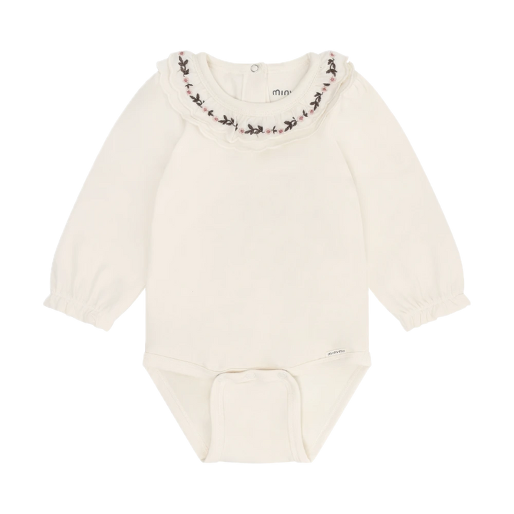 Minymo Long Sleeve Embroidered Bodysuit - Seed Pearl