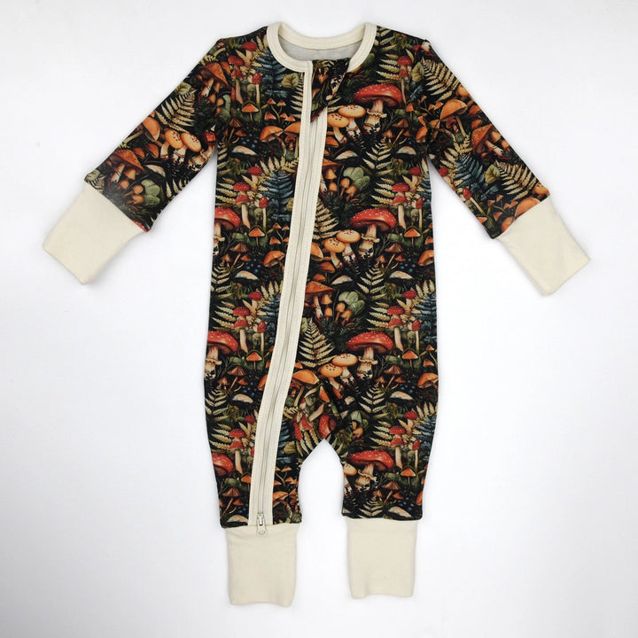 Earthy Organic 2 Way Zip Pajamas - Yarrow Mushrooms