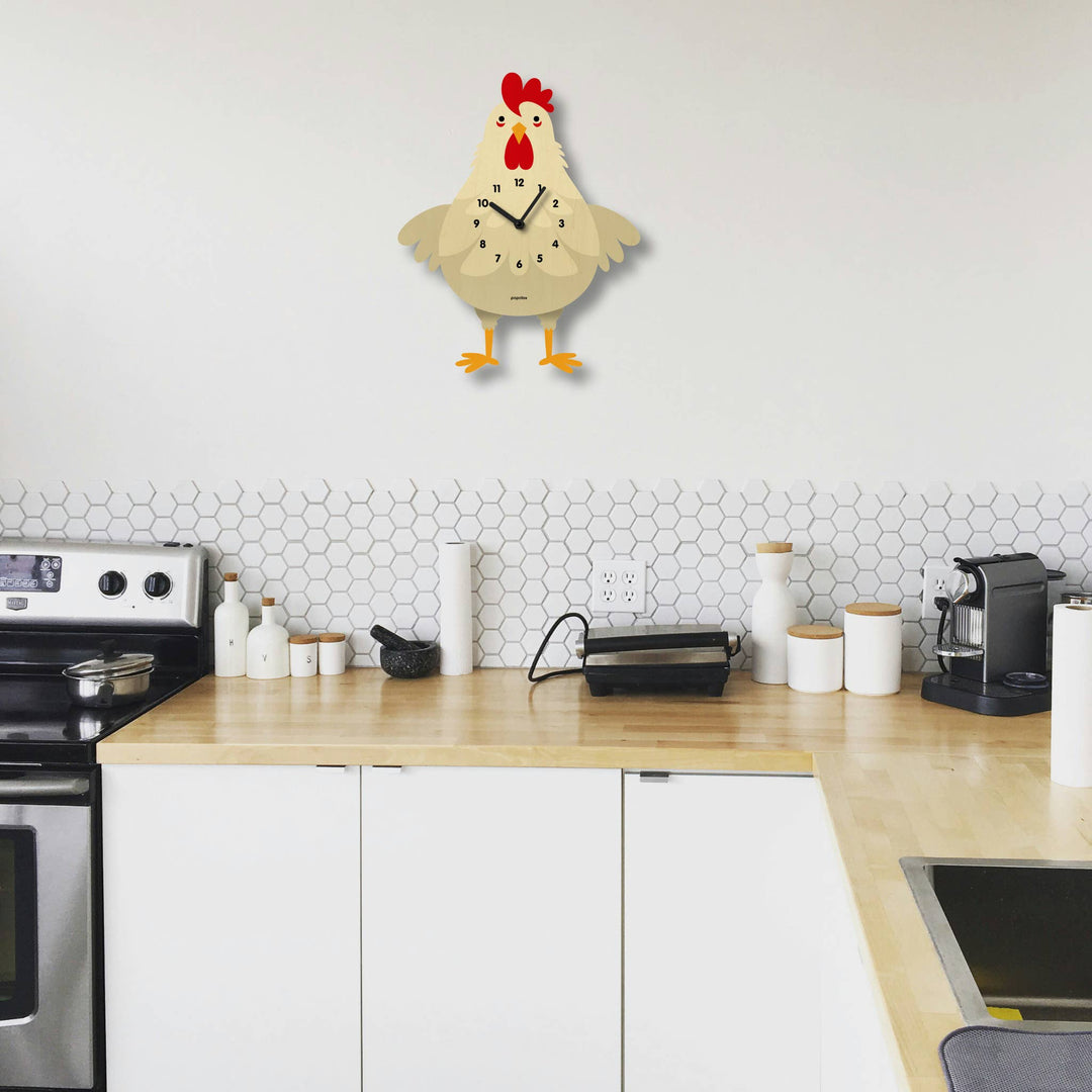 Popclox White Cleo Chicken Pendulum Clock - Wood