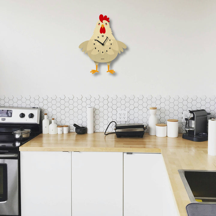 Popclox White Cleo Chicken Pendulum Clock - Wood