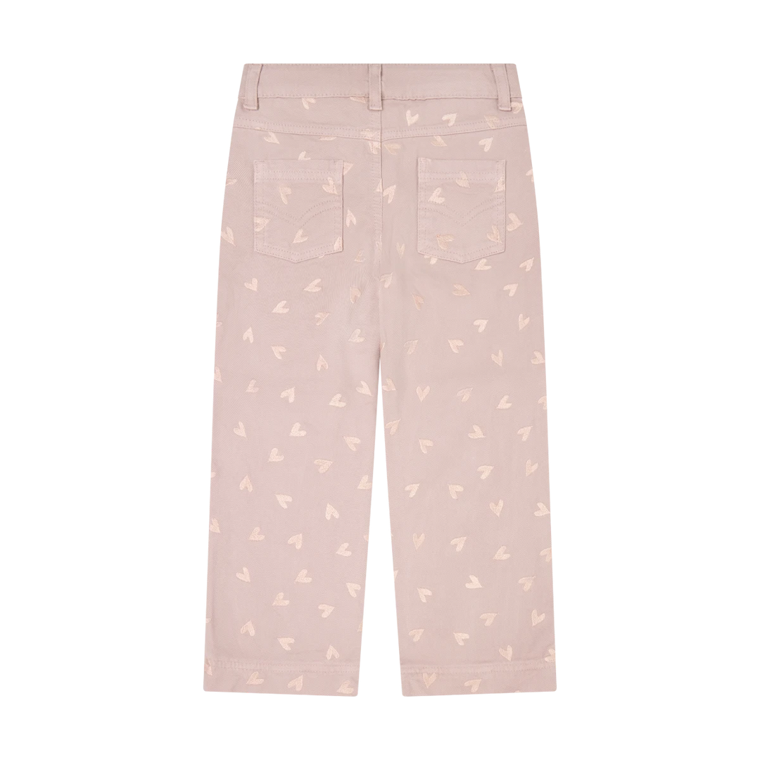 Minymo Heart Embroidered Twill Pants - Fawn