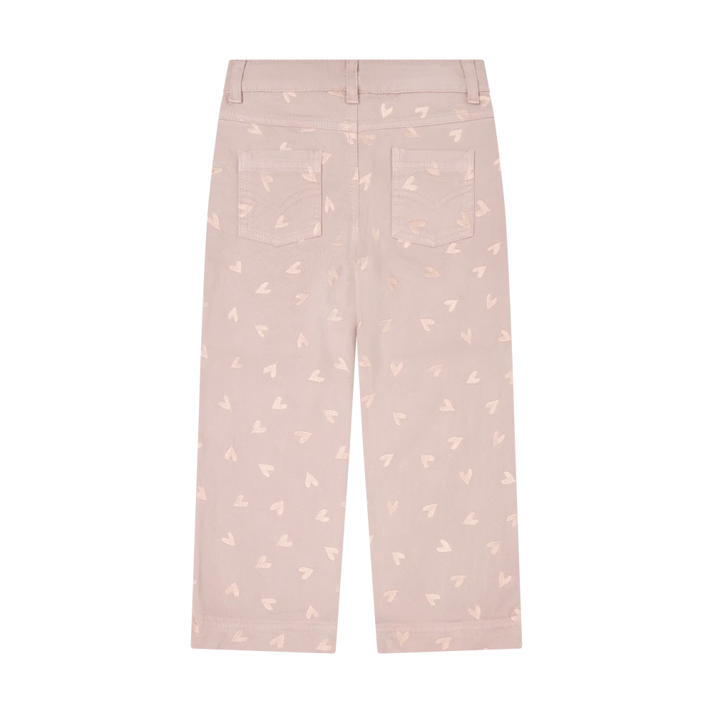 Minymo Heart Embroidered Twill Pants - Fawn