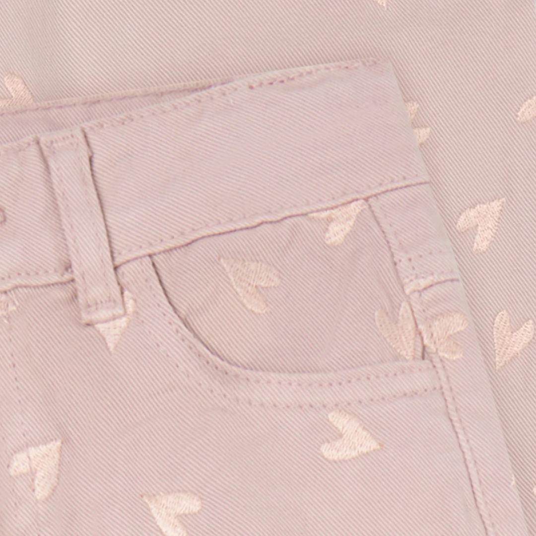 Minymo Heart Embroidered Twill Pants - Fawn